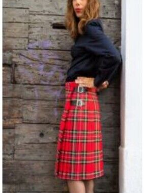 VTG Mosbrook XS Wool Tartan Red Plaid Skirt Leather Buckle Hook